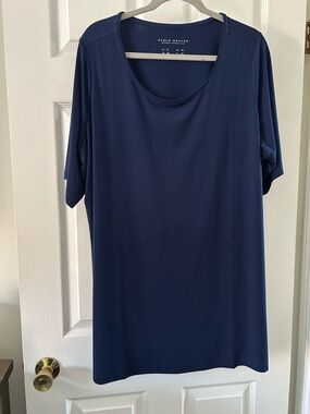 Susan Graver Deep Navy Short Sleeve Scoop Neck Tunic